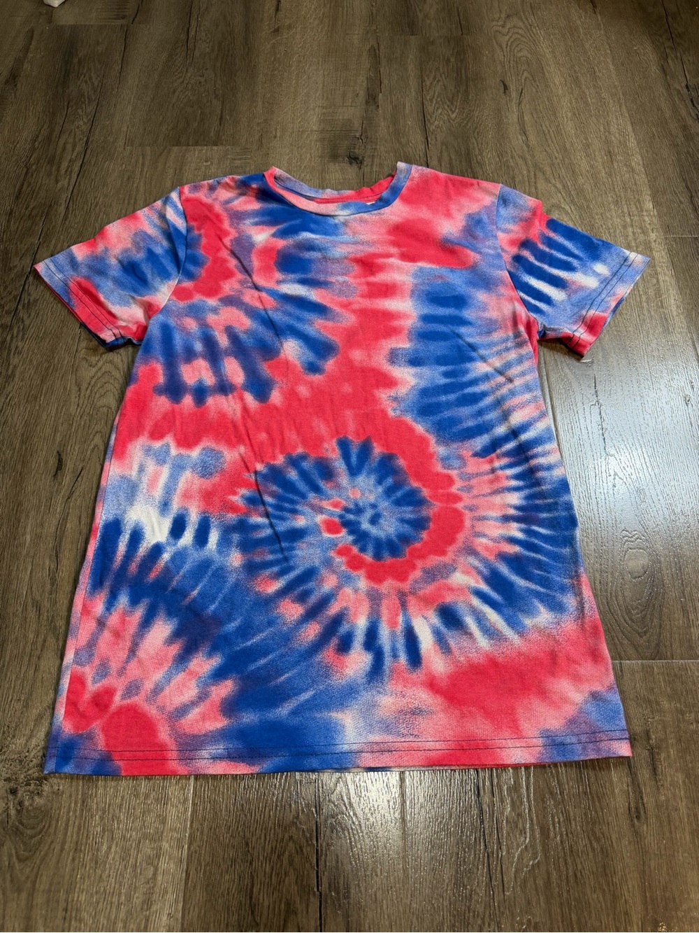 Red and Blue Spiral Tie-Dye Short Sleeve Tee
